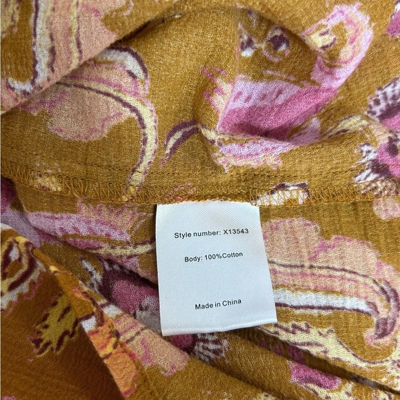 Xirena Sunset Estey Blouse Long Sleeve Camel Tan Floral Cotton Size Medium Boho - Picture 9 of 11